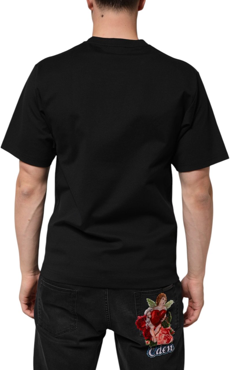 Dolce & Gabbana Black Cotton DG Logo Graffiti Short Sleeve T-shirt Zwart