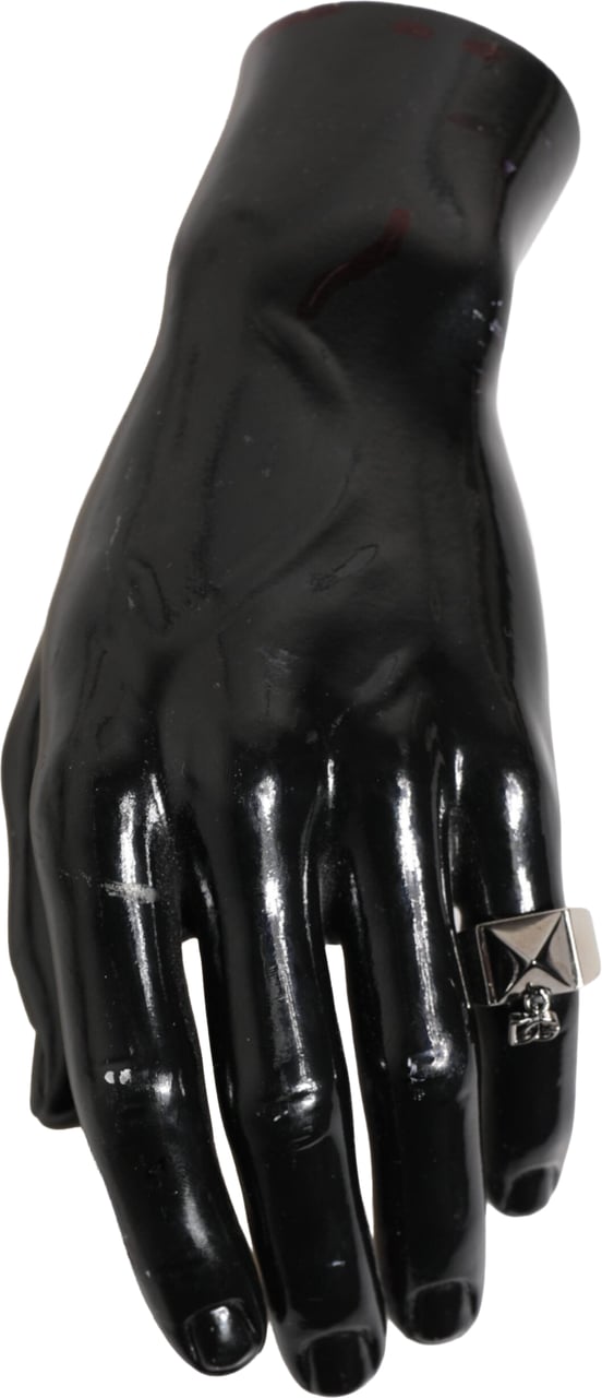 Dolce & Gabbana Silver Tone Pyramid DG Logo Real Brass Ring Zilver