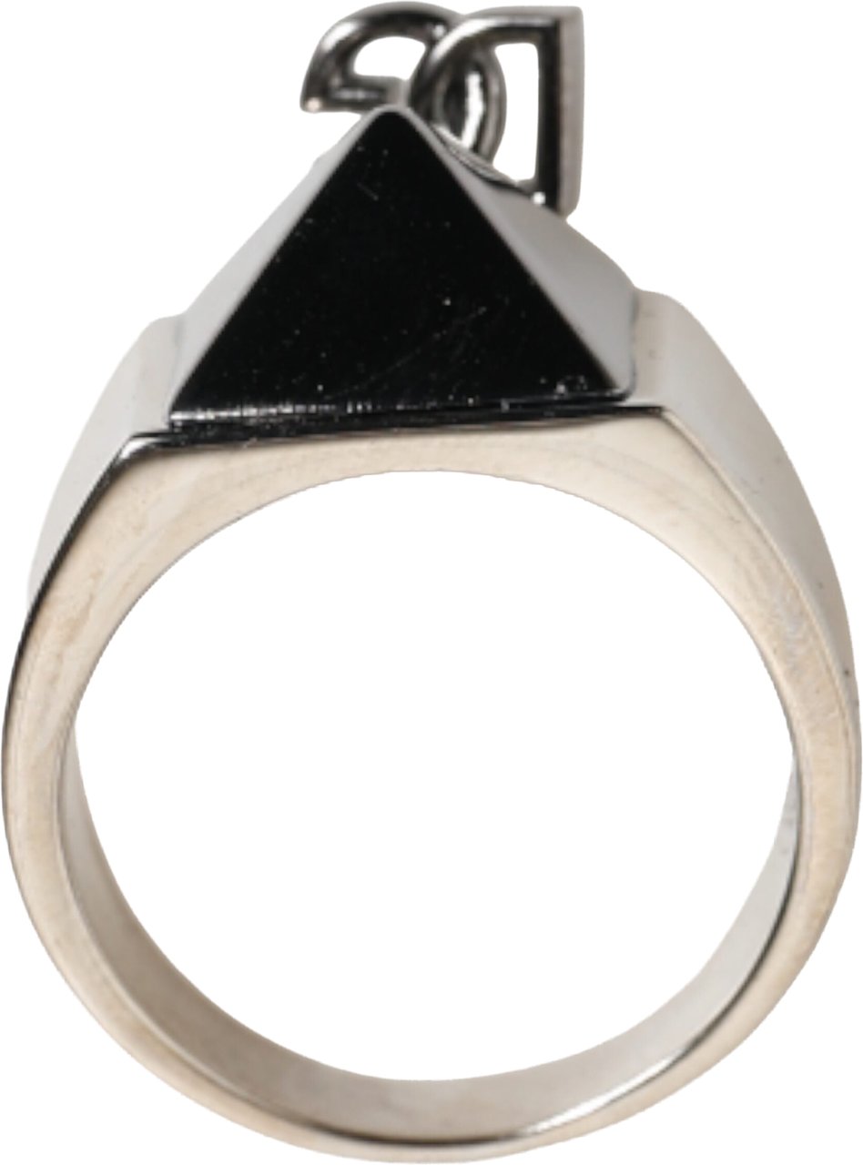 Dolce & Gabbana Silver Tone Pyramid DG Logo Real Brass Ring Zilver