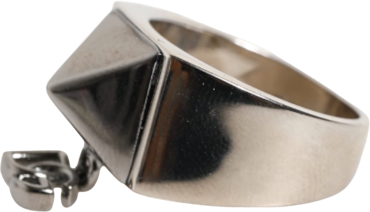 Dolce & Gabbana Silver Tone Pyramid DG Logo Real Brass Ring Zilver