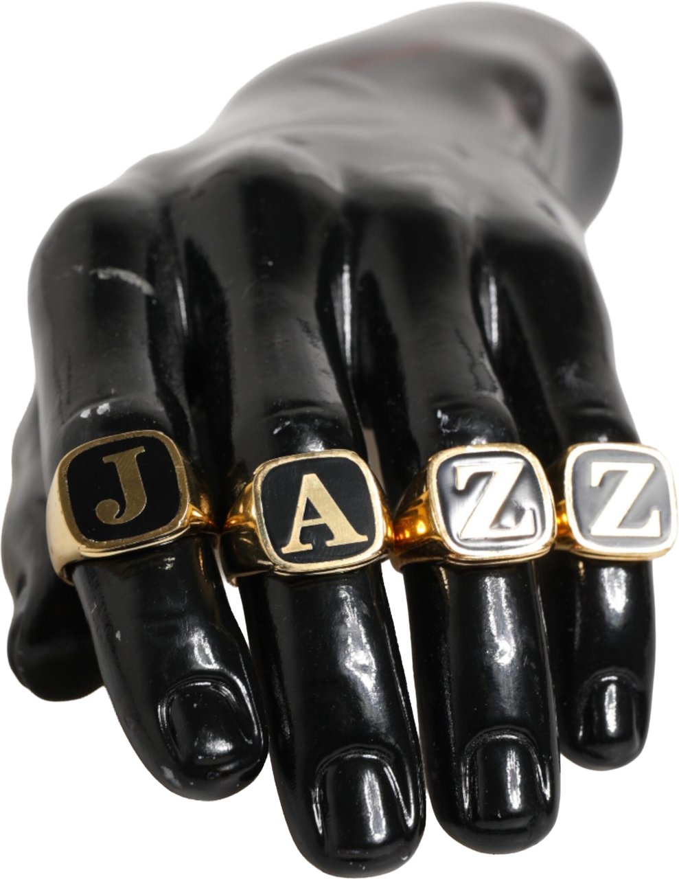 Dolce & Gabbana Gold Tone Brass JAZZ Letter Set 4 Pieces Adjustable Ring Zwart