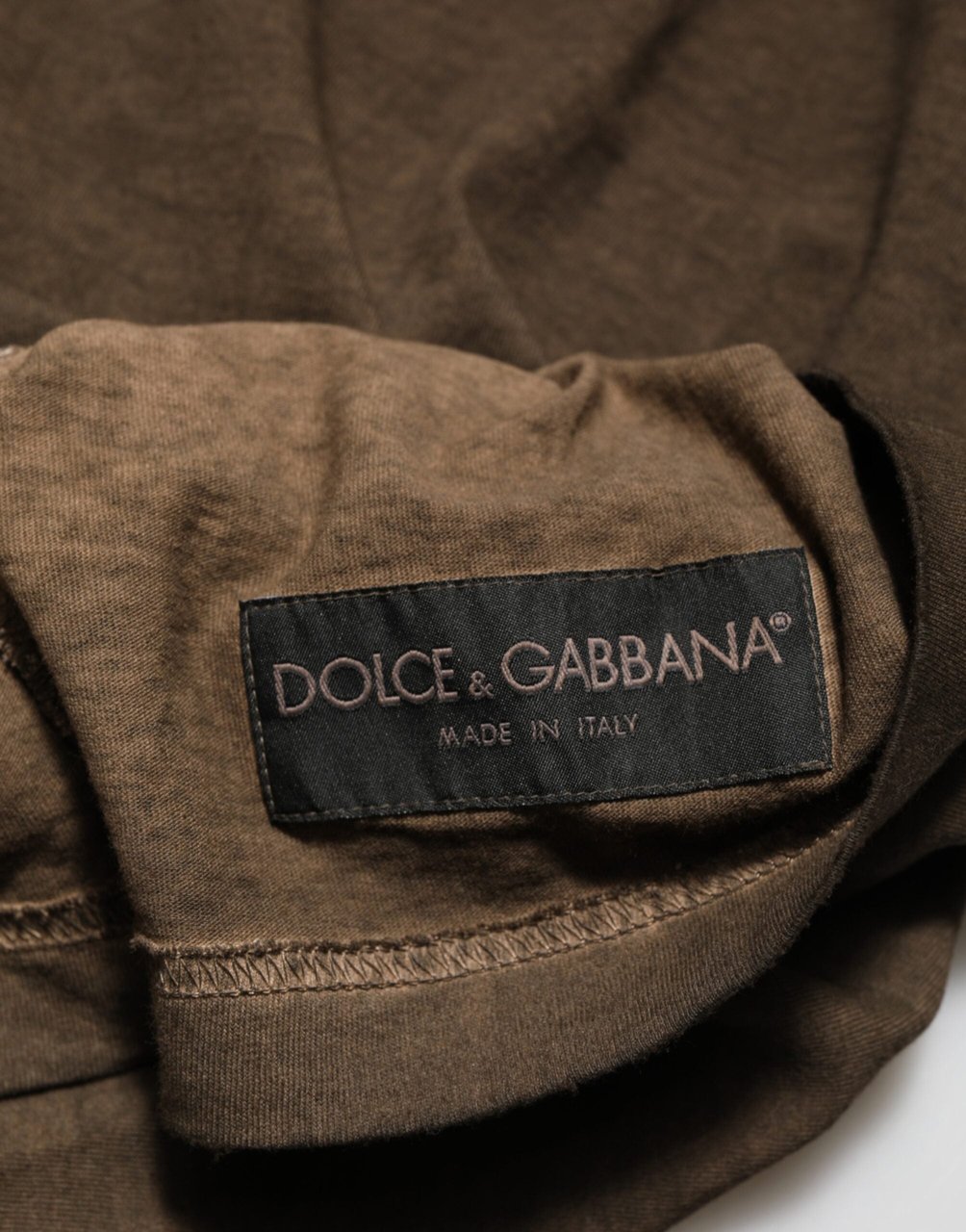 Dolce & Gabbana Dark Brown Cotton Tattered Logo Men T-shirt Bruin