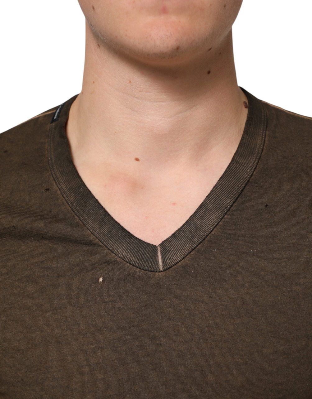Dolce & Gabbana Dark Brown Cotton Tattered Logo Men T-shirt Bruin
