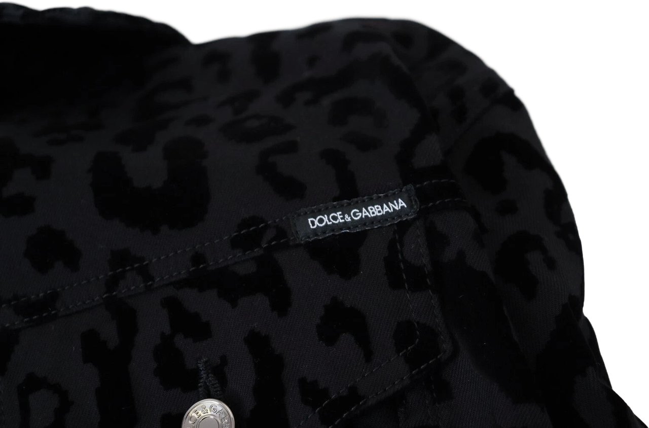 Dolce & Gabbana Cotton Black Leopard Long Sleeve Denim Jacket Zwart