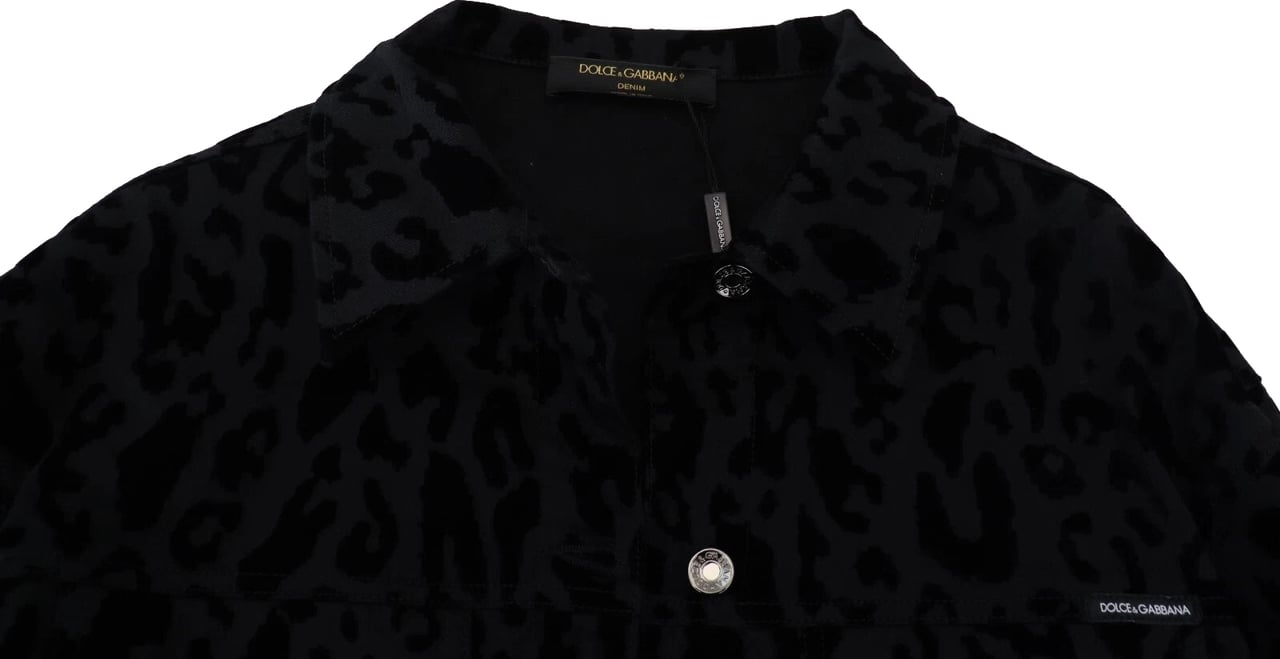 Dolce & Gabbana Cotton Black Leopard Long Sleeve Denim Jacket Zwart