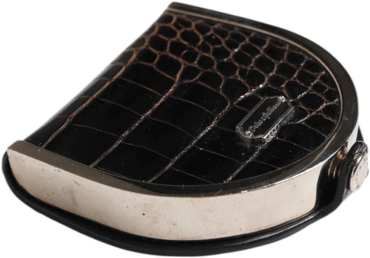 Dolce & Gabbana Black Polished Crocodile Leather Mens Coin Purse Wallet Zwart