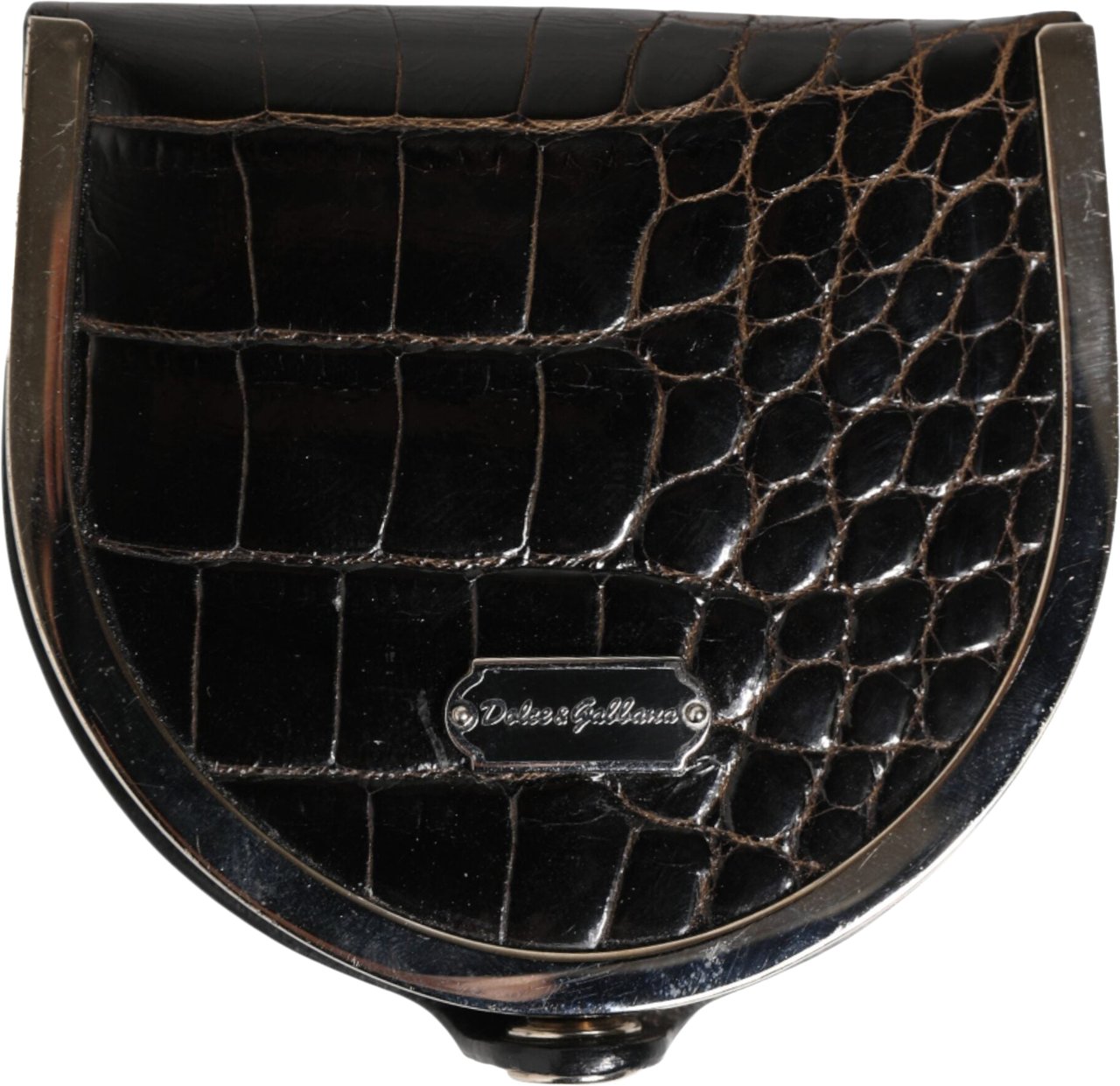 Dolce & Gabbana Black Polished Crocodile Leather Mens Coin Purse Wallet Zwart