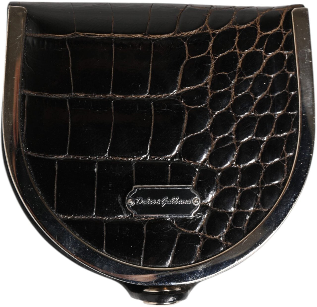 Dolce & Gabbana Black Polished Crocodile Leather Mens Coin Purse Wallet Zwart