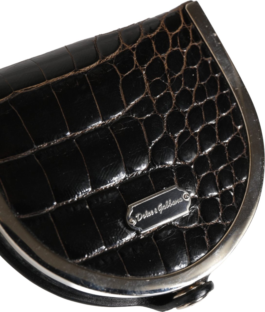 Dolce & Gabbana Black Polished Crocodile Leather Mens Coin Purse Wallet Zwart