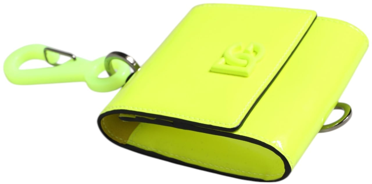 Dolce & Gabbana Yellow Green Bifold DG Logo Neck Strap Cardholder Wallet Geel