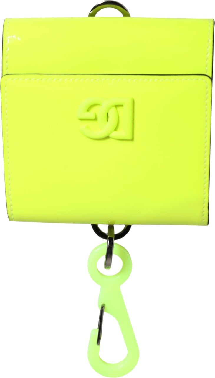 Dolce & Gabbana Yellow Green Bifold DG Logo Neck Strap Cardholder Wallet Geel
