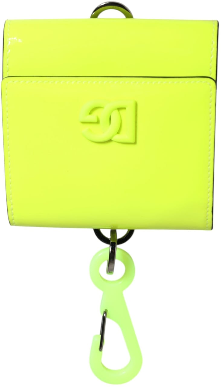 Dolce & Gabbana Yellow Green Bifold DG Logo Neck Strap Cardholder Wallet Geel
