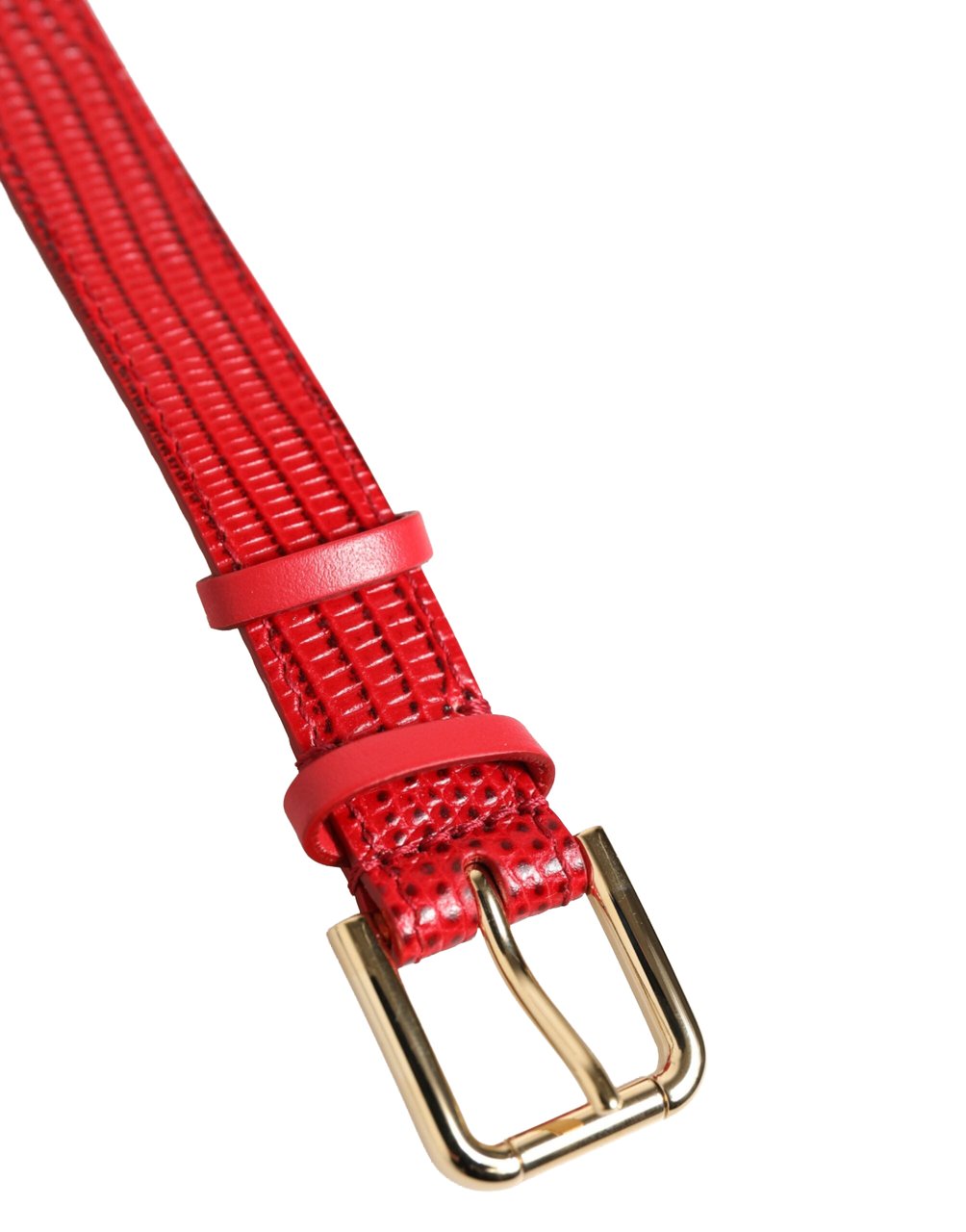 Dolce & Gabbana Red Exotic Leather Gold Tone Metal Buckle Women Armband Rood
