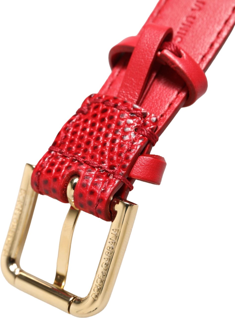 Dolce & Gabbana Red Exotic Leather Gold Tone Metal Buckle Women Armband Rood
