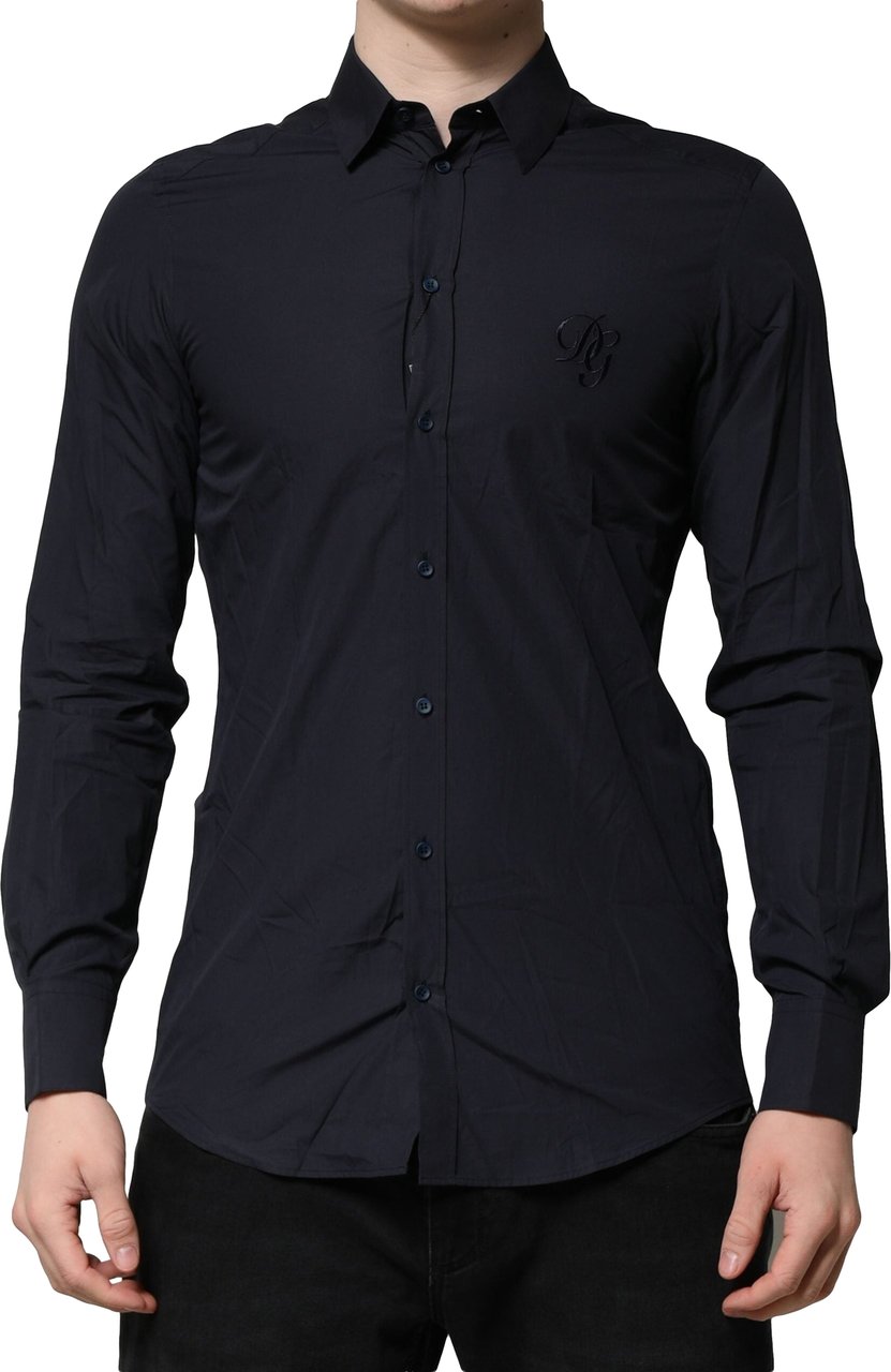 Dolce & Gabbana Dark Blue MARTINI Cotton Dress Formal Shirt Blauw