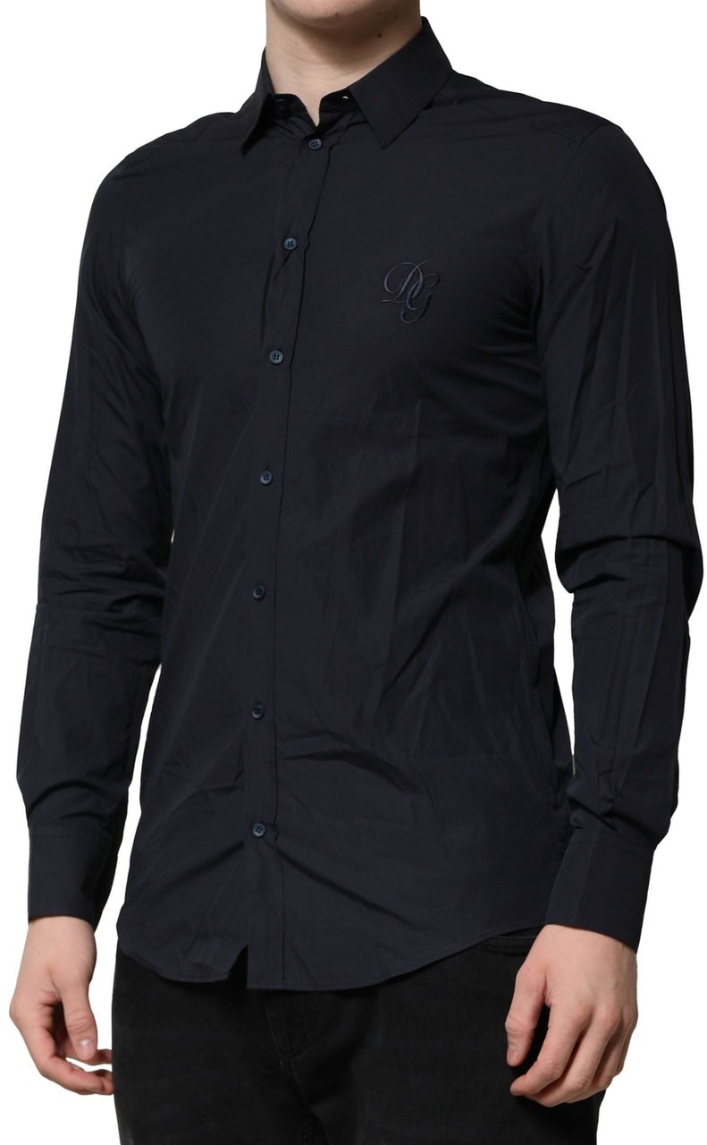Dolce & Gabbana Dark Blue MARTINI Cotton Dress Formal Shirt Blauw