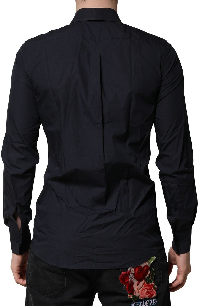 Dolce & Gabbana Dark Blue MARTINI Cotton Dress Formal Shirt Blauw
