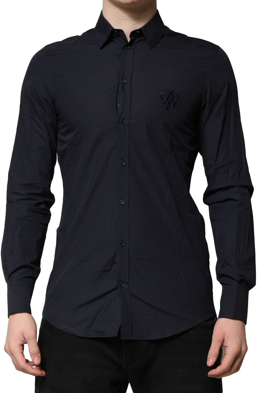 Dolce & Gabbana Dark Blue MARTINI Cotton Dress Formal Shirt Blauw