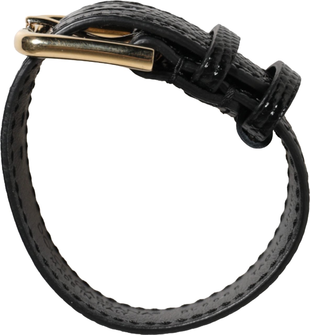 Dolce & Gabbana Black Embossed Leather Gold Buckle Belt Strap Bracelet Zwart
