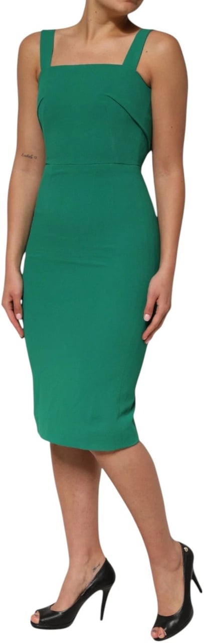 Dolce & Gabbana Dark Green Sleeveless Rayon Bodycon Dress Groen