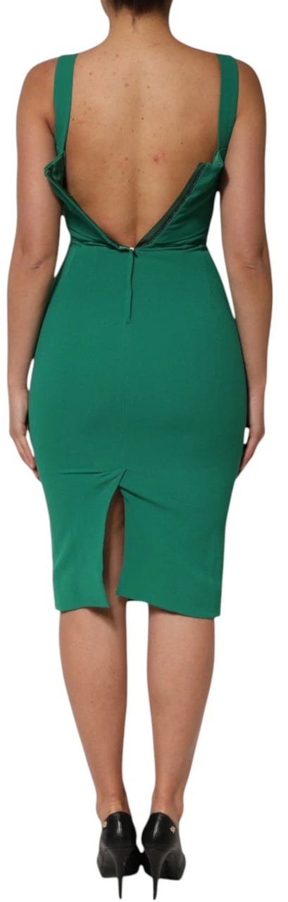 Dolce & Gabbana Dark Green Sleeveless Rayon Bodycon Dress Groen