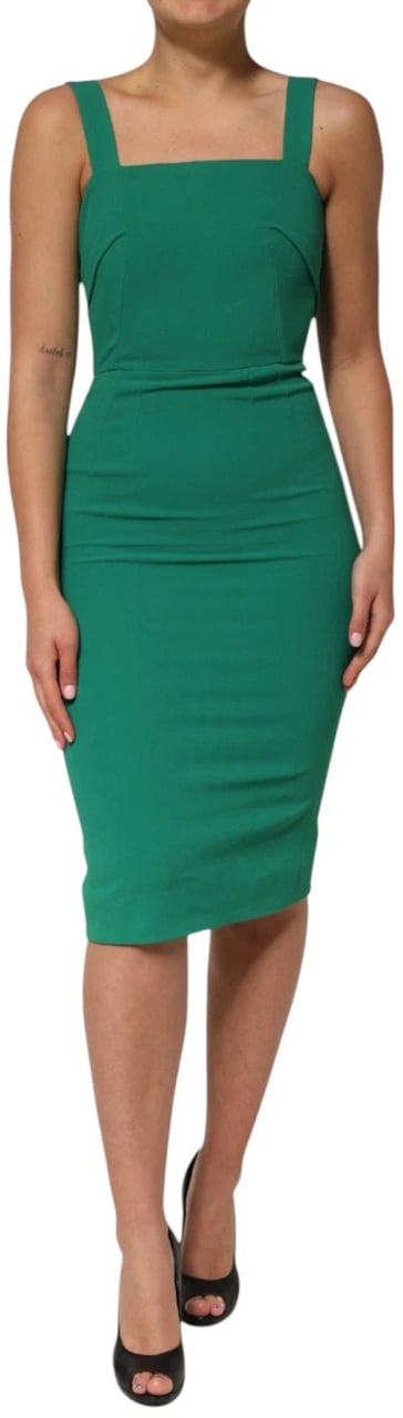 Dolce & Gabbana Dark Green Sleeveless Rayon Bodycon Dress Groen