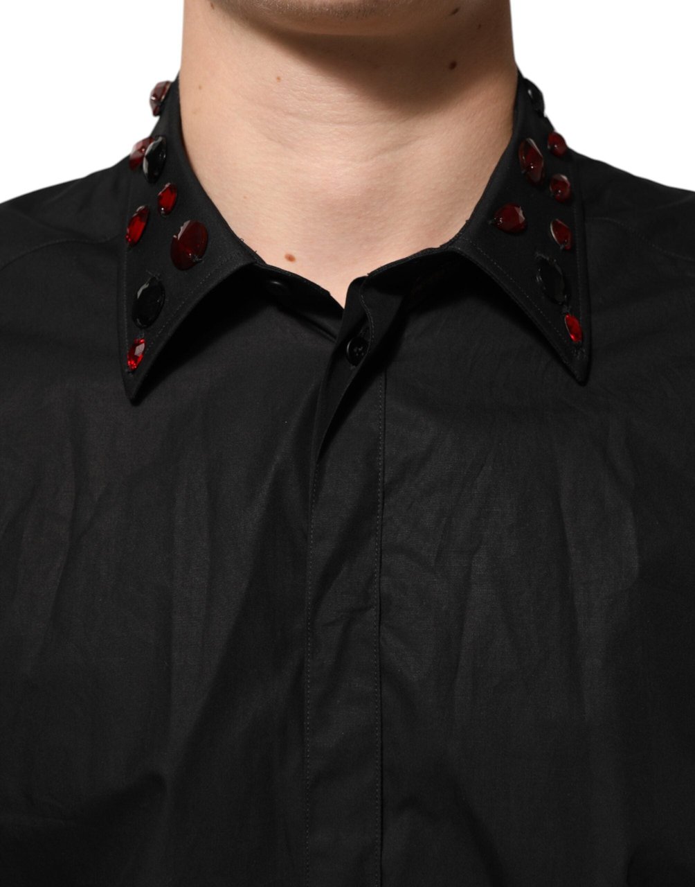 Dolce & Gabbana Black Cotton Embellished Collar Men’s Shirt Zwart