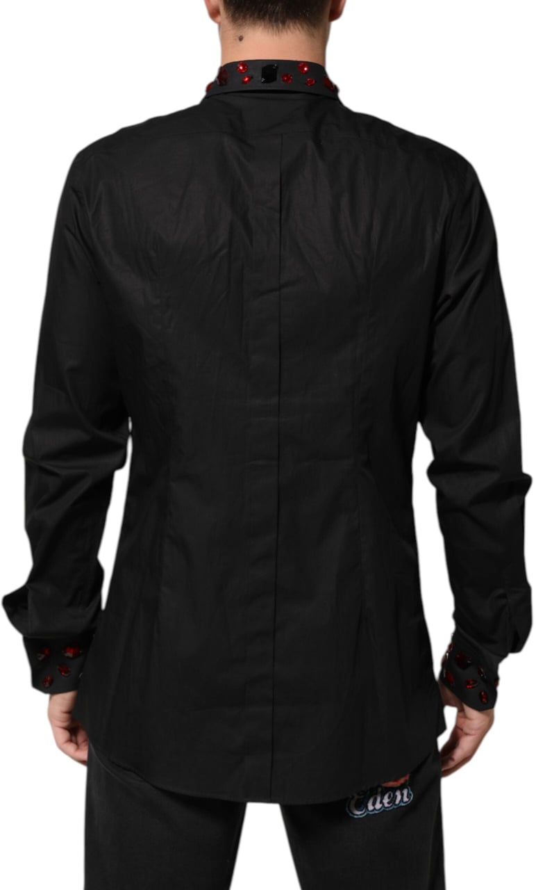 Dolce & Gabbana Black Cotton Embellished Collar Men’s Shirt Zwart