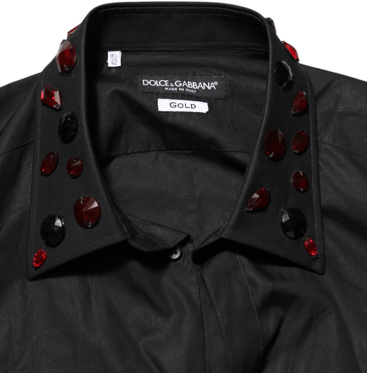 Dolce & Gabbana Black Cotton Embellished Collar Men’s Shirt Zwart