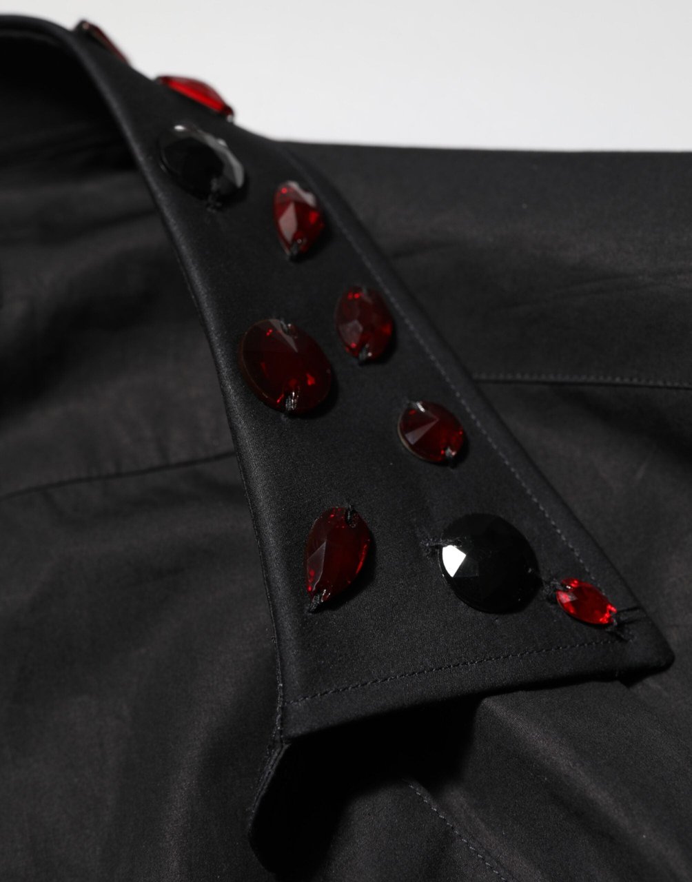 Dolce & Gabbana Black Cotton Embellished Collar Men’s Shirt Zwart