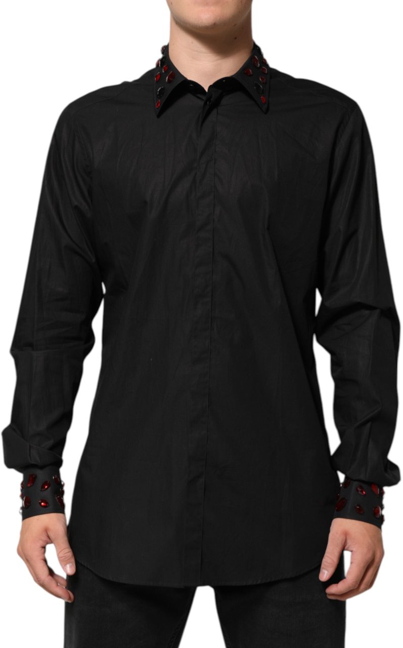 Dolce & Gabbana Black Cotton Embellished Collar Men’s Shirt Zwart