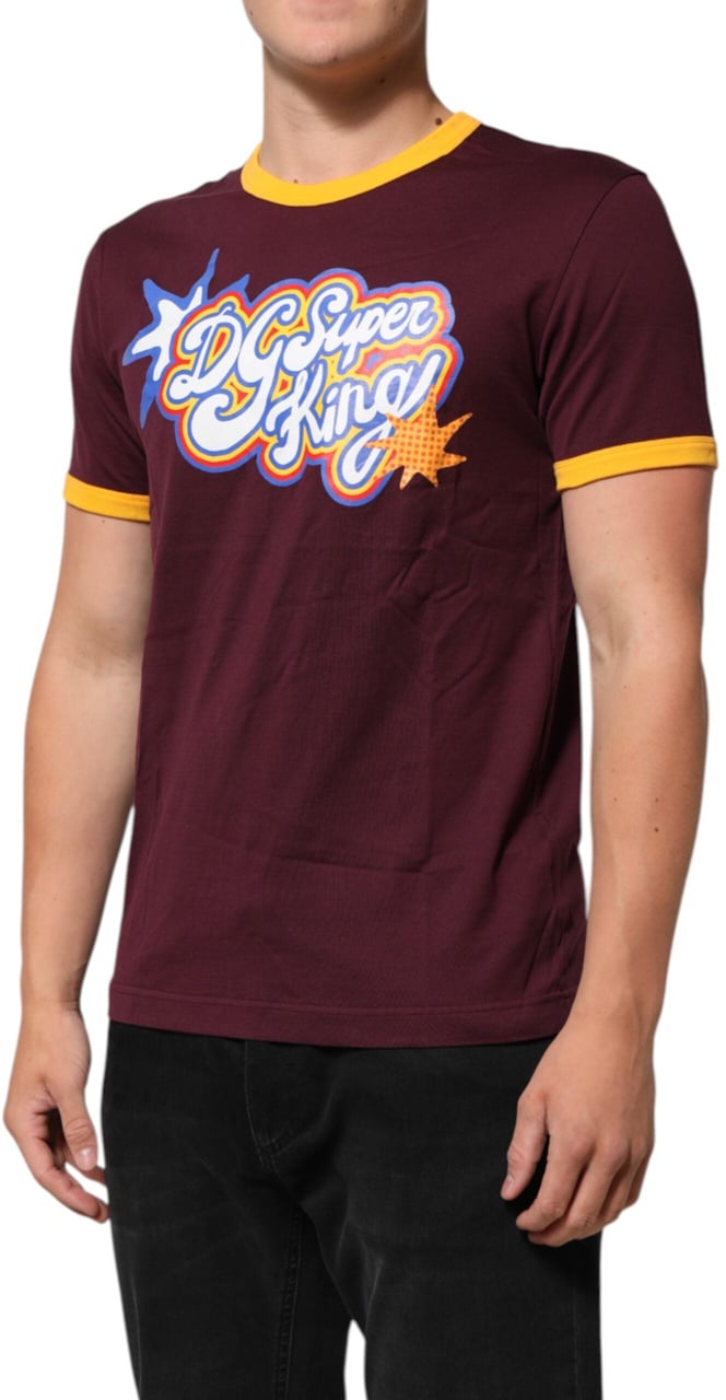 Dolce & Gabbana Burgundy Cotton DG Super King Logo T-Shirt Maroon