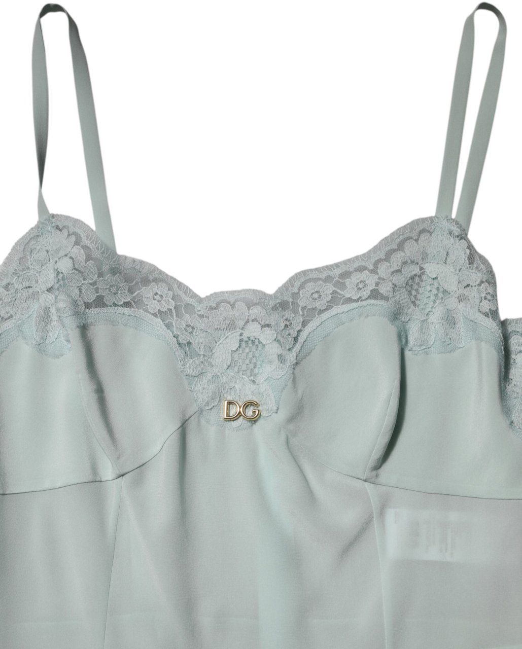 Dolce & Gabbana Light Blue Silk Lace Midi Bodycon Slip Dress Lichtblauw