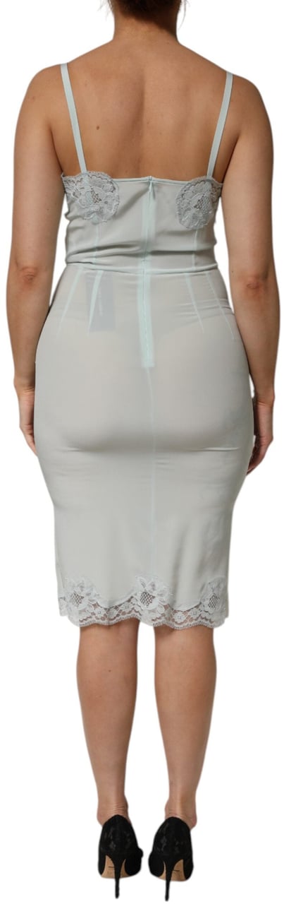 Dolce & Gabbana Light Blue Silk Lace Midi Bodycon Slip Dress Lichtblauw