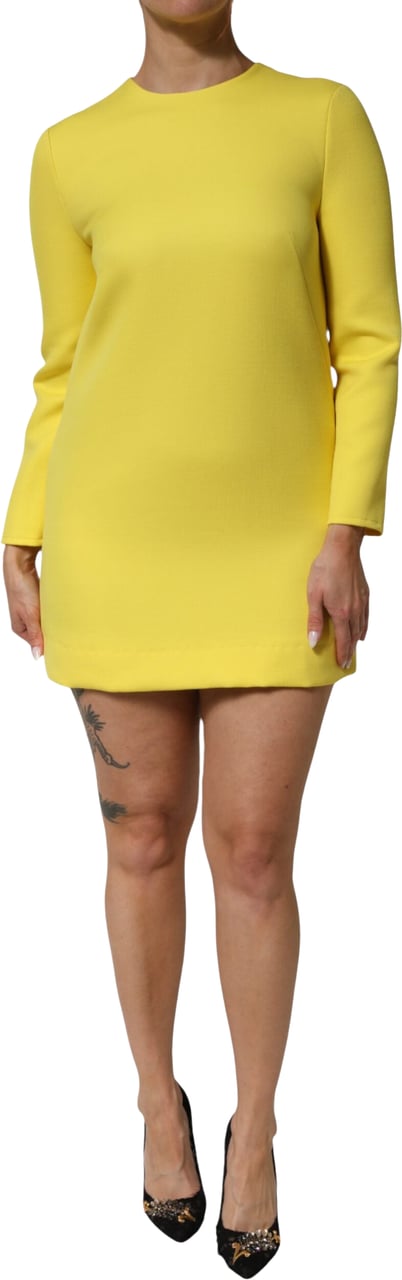 Dolce & Gabbana Yellow Viscose Acetate Mini Long Sleeve Dress Geel