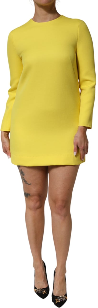 Dolce & Gabbana Yellow Viscose Acetate Mini Long Sleeve Dress Geel