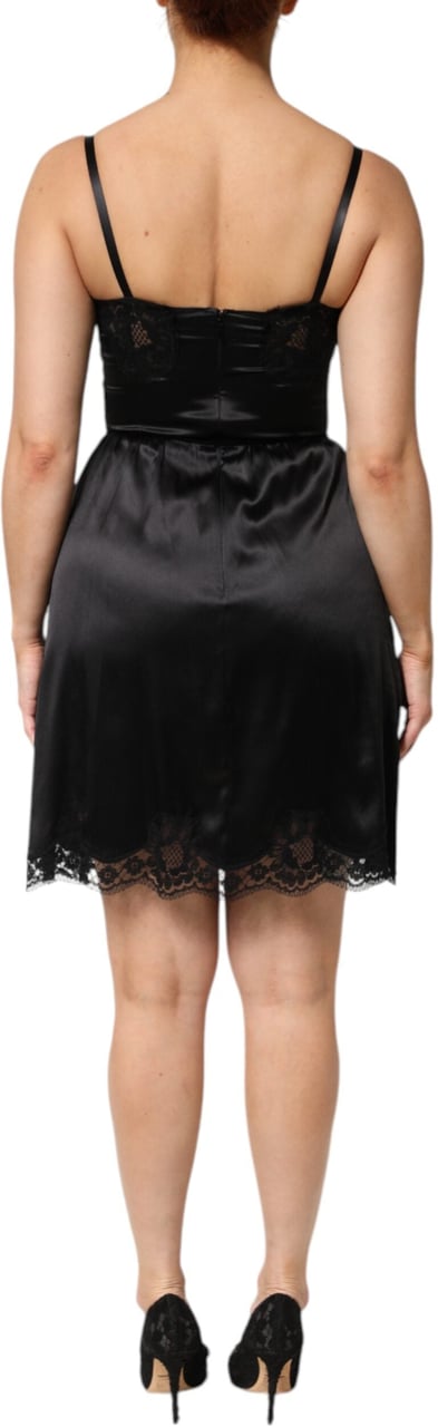 Dolce & Gabbana Black Silk Blend Lace Trim Sleeveless Mini Dress Zwart