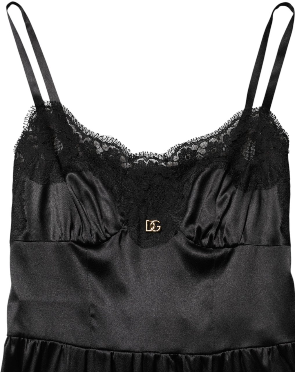 Dolce & Gabbana Black Silk Blend Lace Trim Sleeveless Mini Dress Zwart