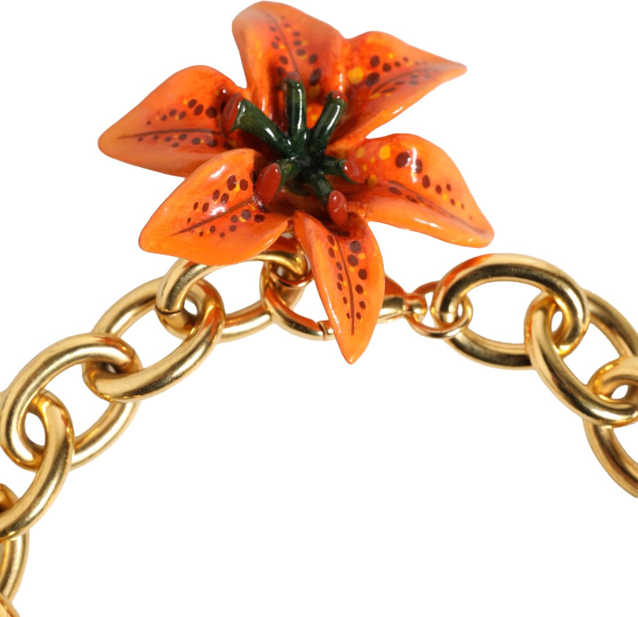 Dolce & Gabbana Multicolor Gold Brass Tiger Lily Floral Chai Necklace Divers
