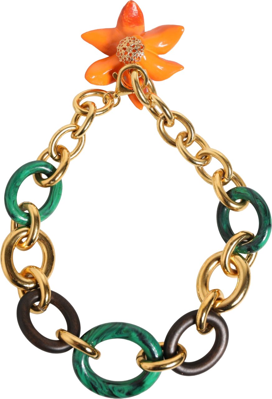 Dolce & Gabbana Multicolor Gold Brass Tiger Lily Floral Chai Necklace Divers