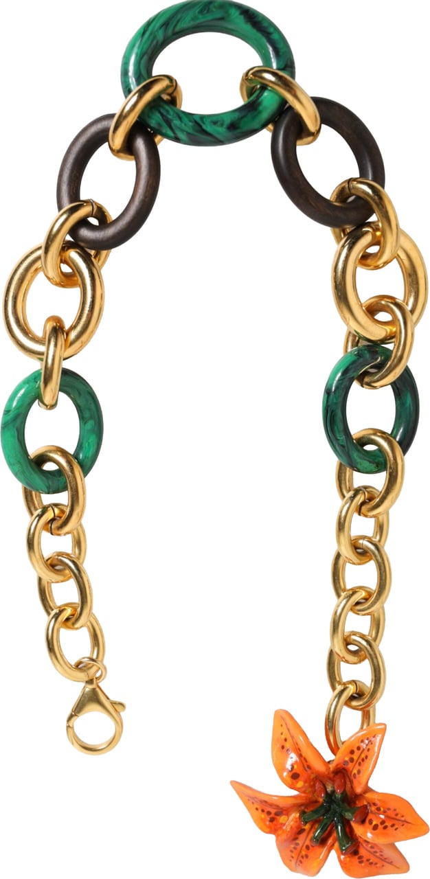 Dolce & Gabbana Multicolor Gold Brass Tiger Lily Floral Chai Necklace Divers