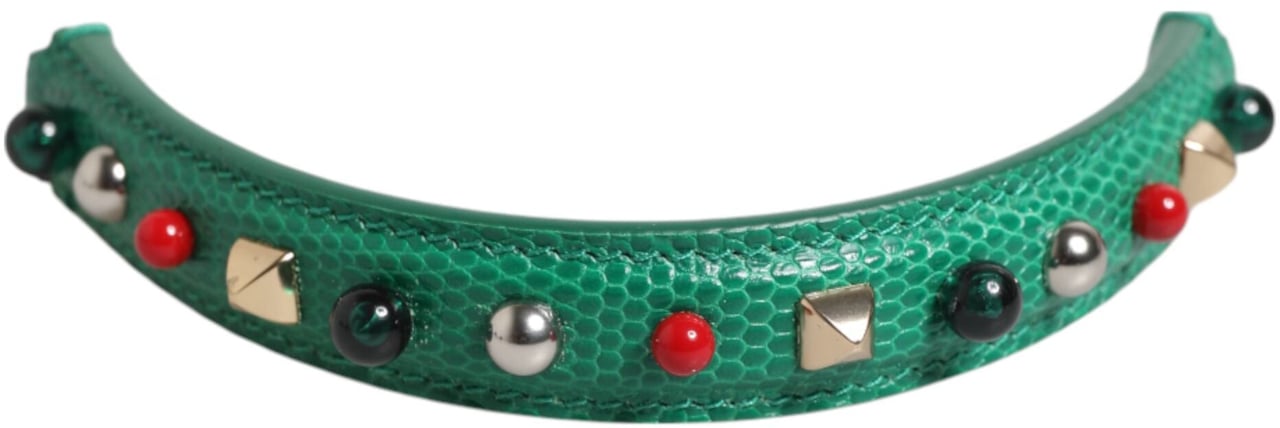 Dolce & Gabbana Green Embellished Leather Bag Handle Women Shoulder Strap Groen