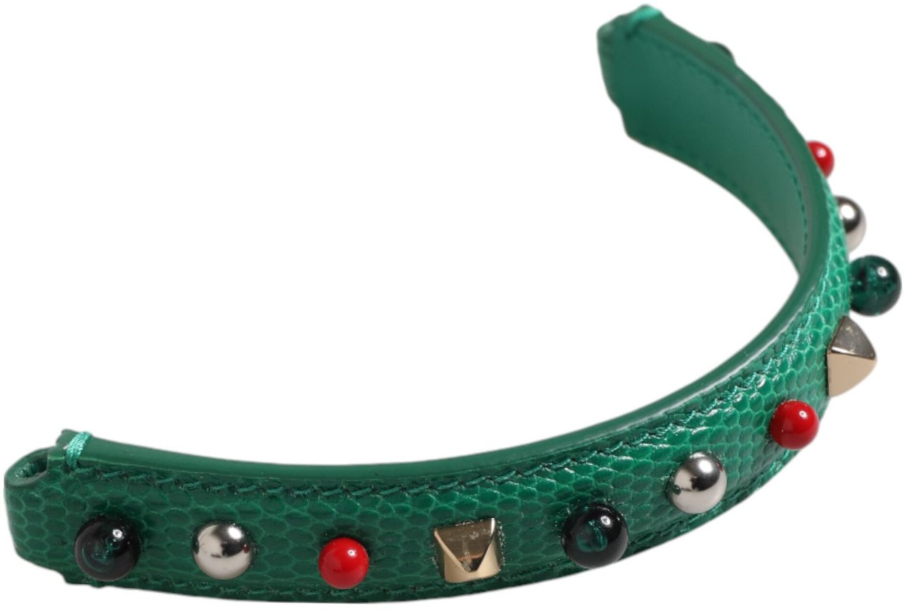 Dolce & Gabbana Green Embellished Leather Bag Handle Women Shoulder Strap Groen