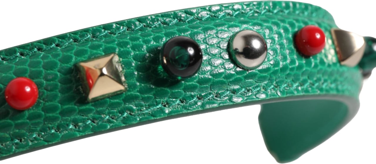 Dolce & Gabbana Green Embellished Leather Bag Handle Women Shoulder Strap Groen