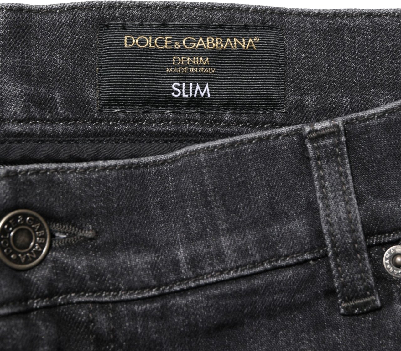 Dolce & Gabbana Black Cotton Slim Fit Distressed Ripped Logo Jeans Blauw