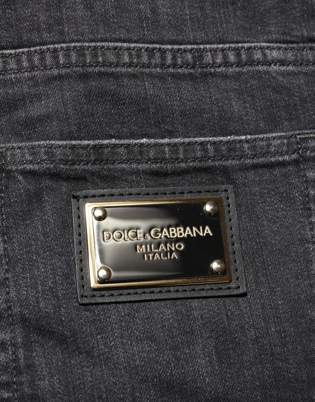 Dolce & Gabbana Black Cotton Slim Fit Distressed Ripped Logo Jeans Blauw