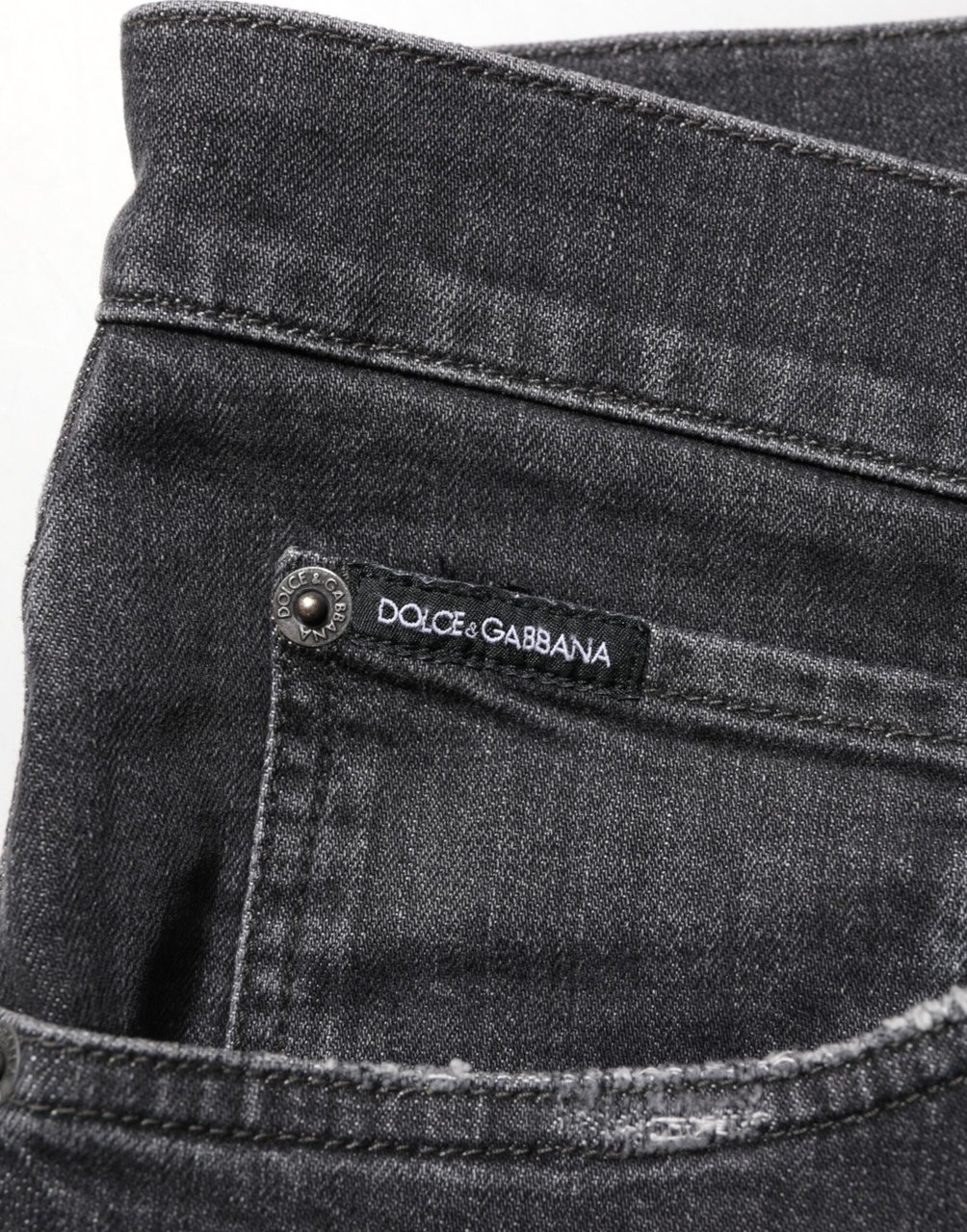 Dolce & Gabbana Black Cotton Slim Fit Distressed Ripped Logo Jeans Blauw