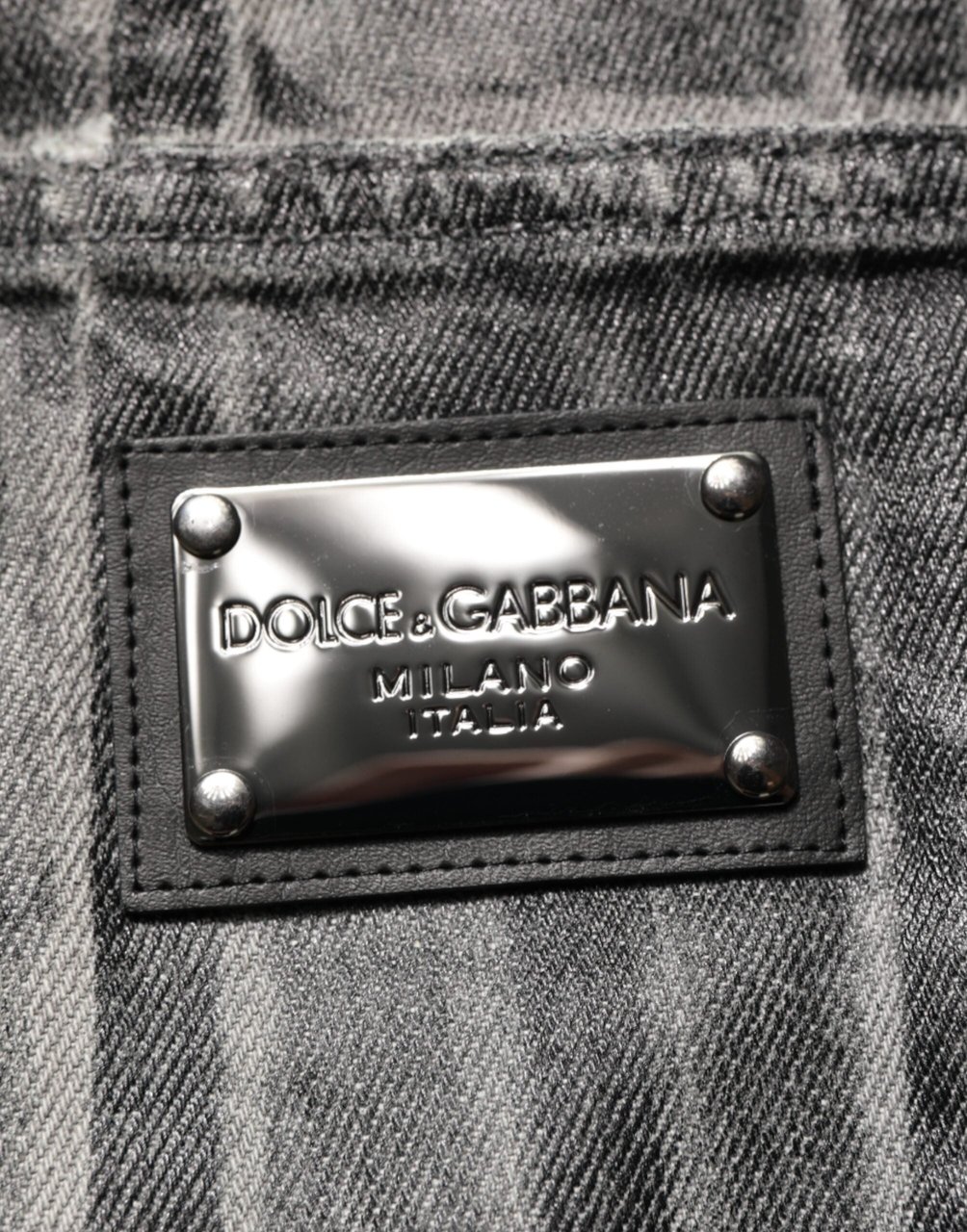 Dolce & Gabbana Black Grey Graphic Print Denim Pants Jeans Zwart