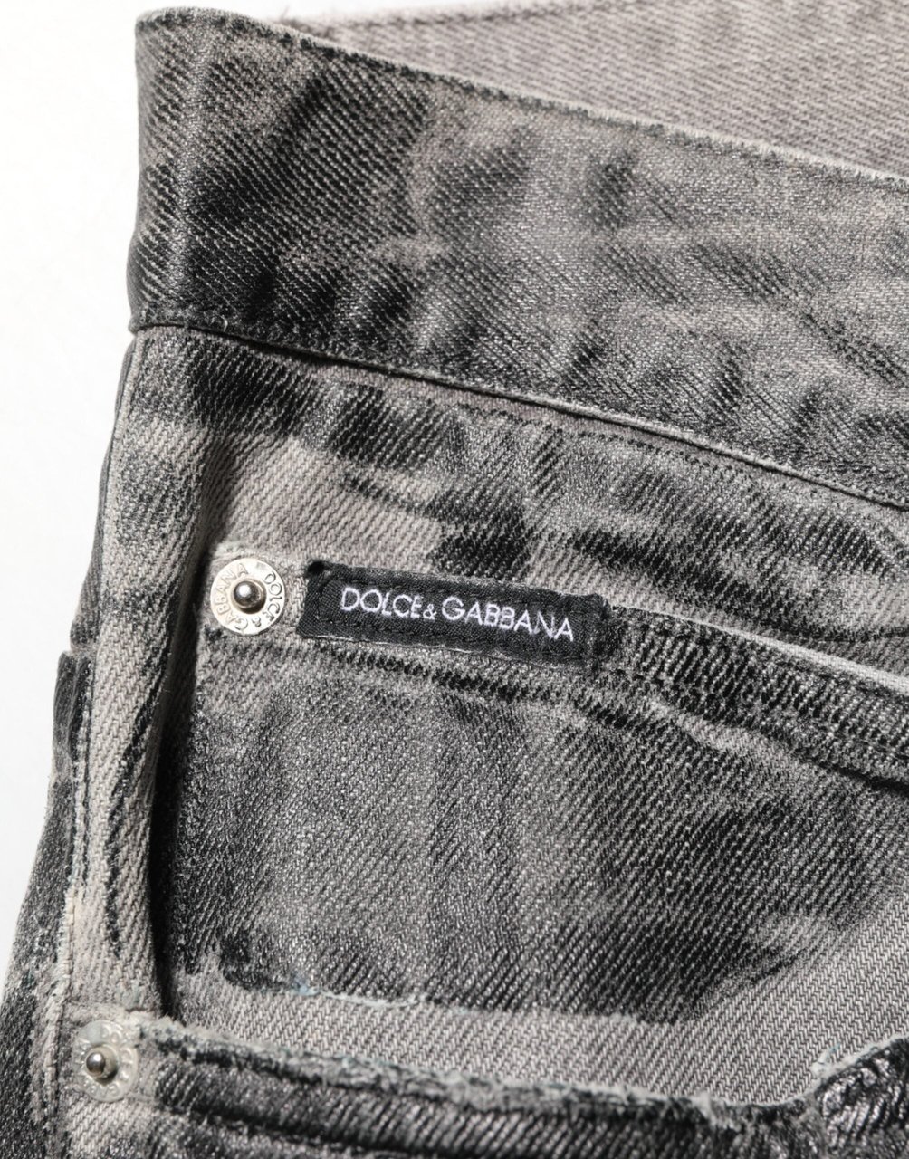 Dolce & Gabbana Black Grey Graphic Print Denim Pants Jeans Zwart