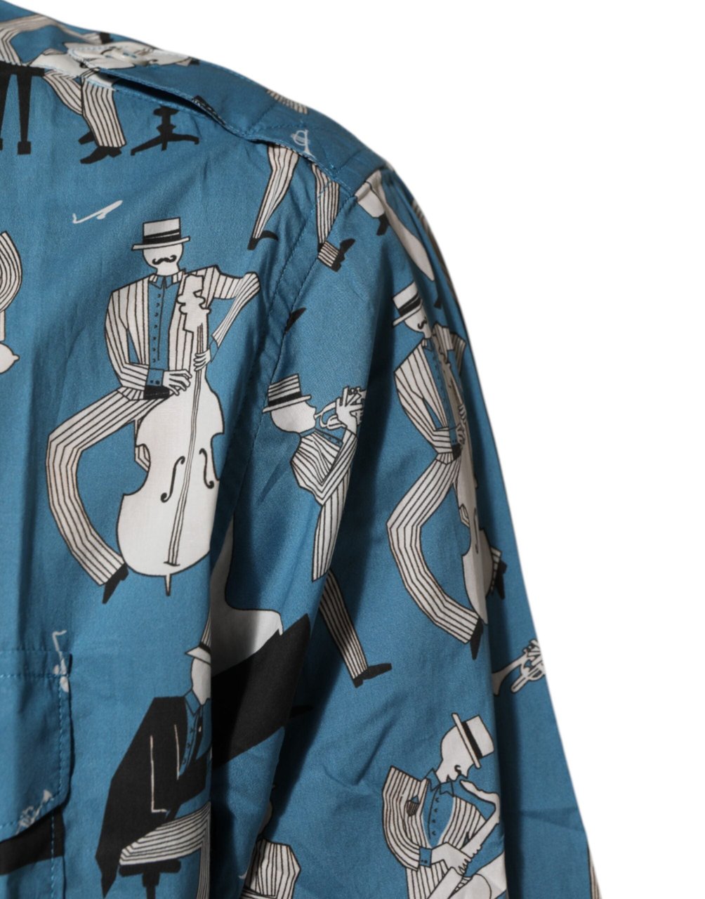 Dolce & Gabbana Blue Jazz Printed Cotton Button Front Shirt Blauw